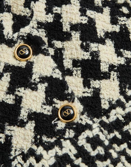 Valentino - Geometric Tweed Cape - Ivory/black - Woman - Coats And Outerwear